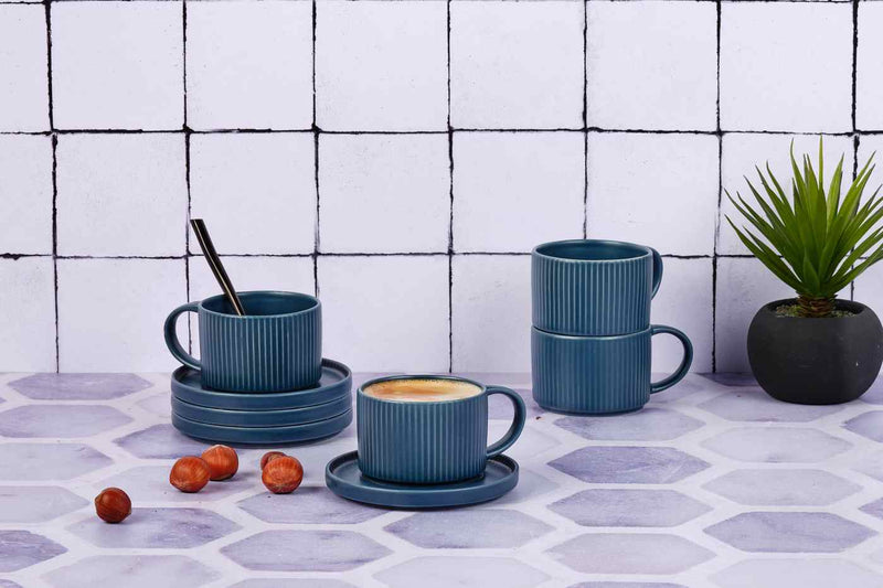 Tasse Scandi Et Soucoupe - 8 Pièces - Marine