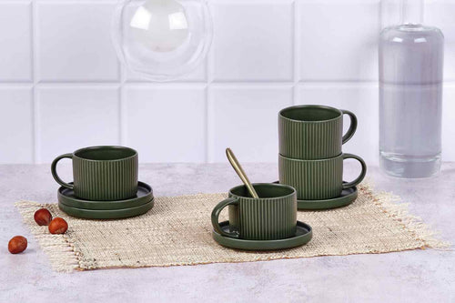 Tasse Scandi Et Soucoupe - 8 Pièces - Olive