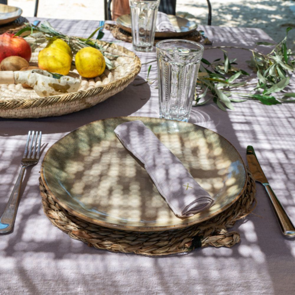 Set of 2 Linen Table Napkins with Contrasting Topstitching