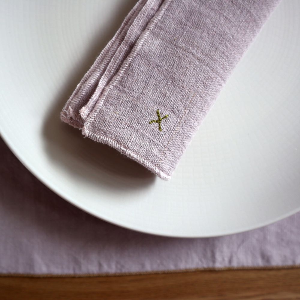 Set of 2 Linen Table Napkins with Contrasting Topstitching