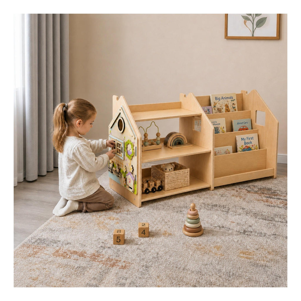 Bibliothèque & Étagère À Jouets Duo – Bleu Clair & Rose