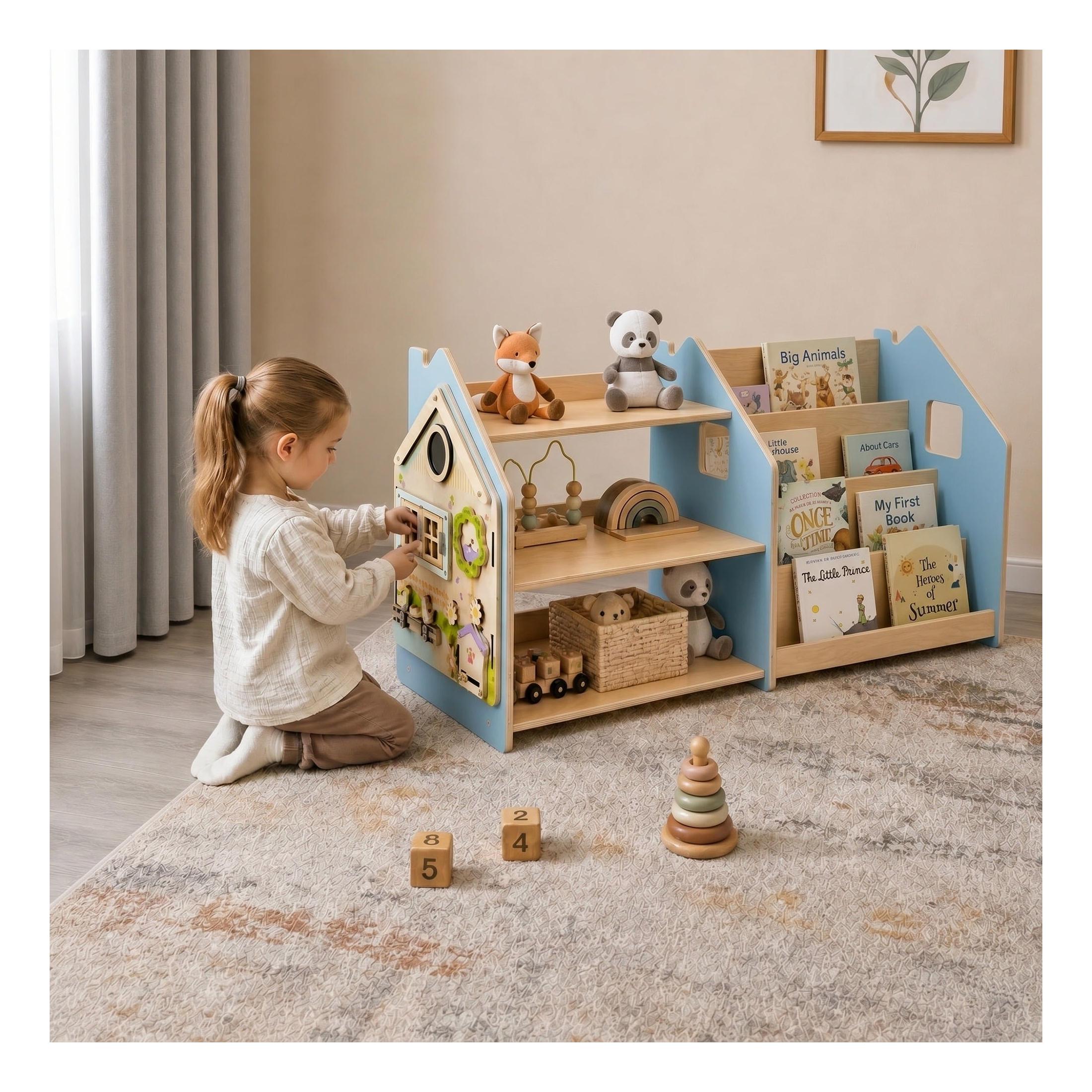 Bibliothèque & Étagère À Jouets Duo – Bleu Clair & Rose