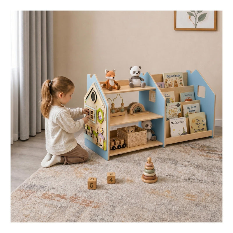 Bibliothèque & Étagère À Jouets Duo – Bleu Clair & Rose