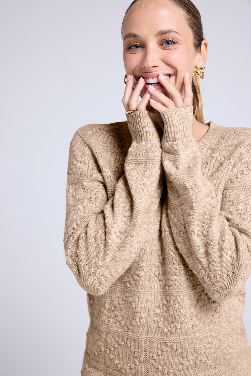 Pull Col Rond Bubble Cachemire Blair - Beige Crème