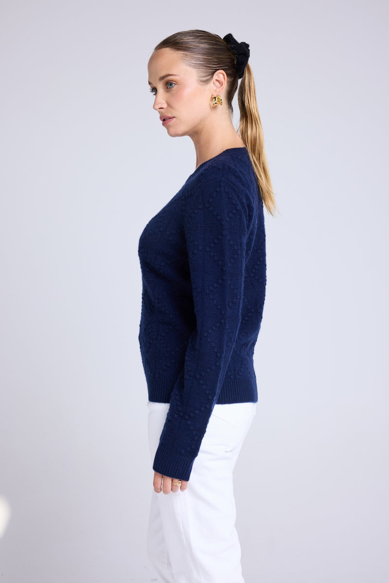 Pull Col Rond Bubble Cachemire Blair - Bleu Marine