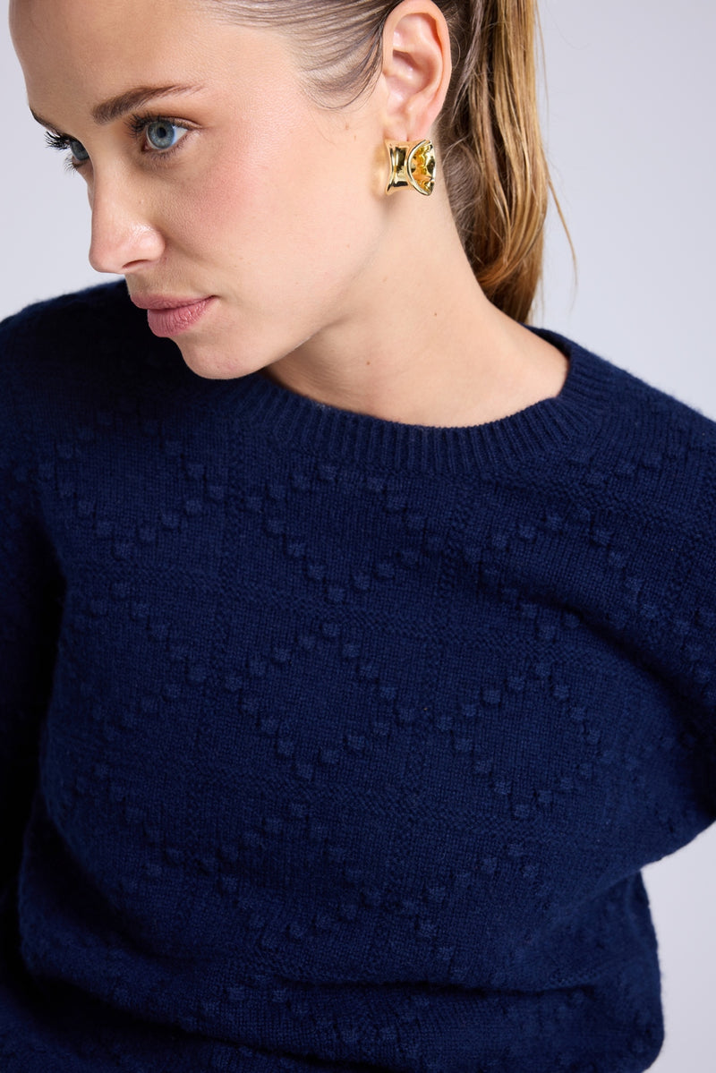 Pull Col Rond Bubble Cachemire Blair - Bleu Marine