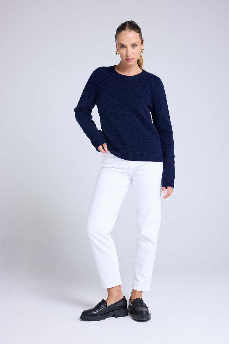 Pull Col Rond Bubble Cachemire Blair - Bleu Marine
