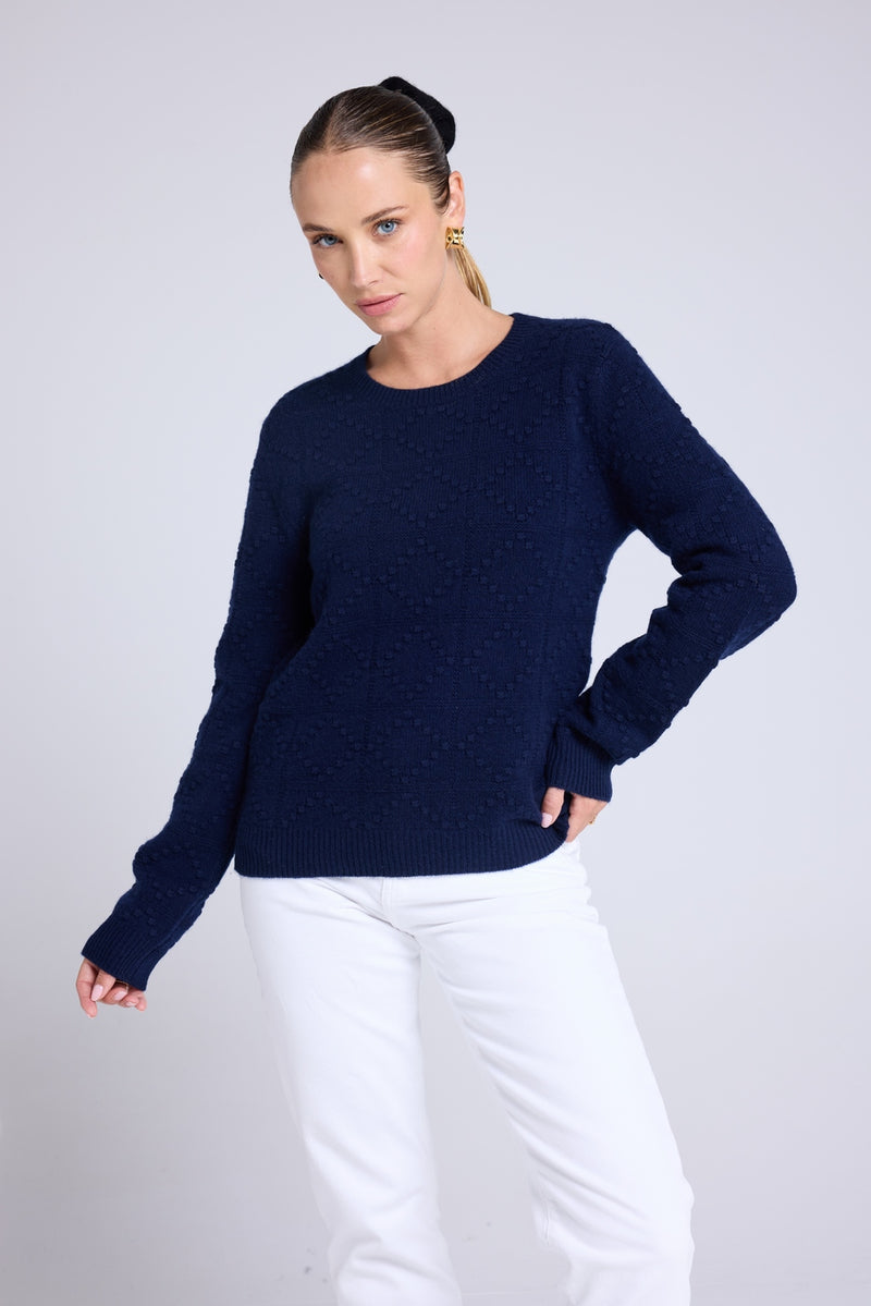 Pull Col Rond Bubble Cachemire Blair - Bleu Marine
