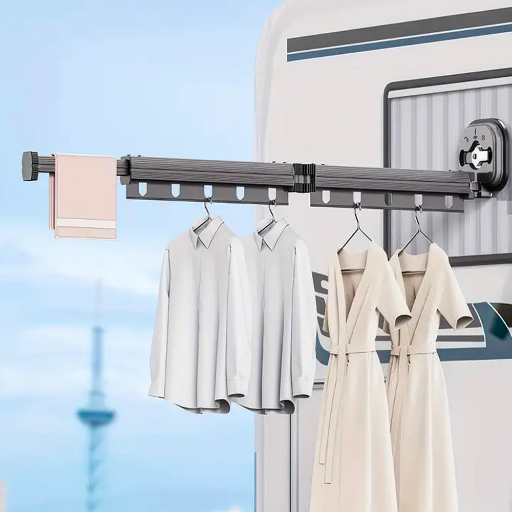 Séchoir à Linge Mural en Aluminium PYTHON 92cm - Extensible et Pliable – Avec 10 Crochets et Emplacements pour Cintres - Ventouses Puissantes - Pour Balcon, Salle de Bain, Buanderie