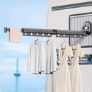 Séchoir à Linge Mural en Aluminium PYTHON 92cm - Extensible et Pliable – Avec 10 Crochets et Emplacements pour Cintres - Ventouses Puissantes - Pour Balcon, Salle de Bain, Buanderie