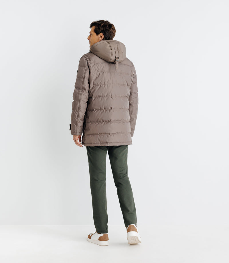 Parka Longue À Capuche Matelassée Taupe