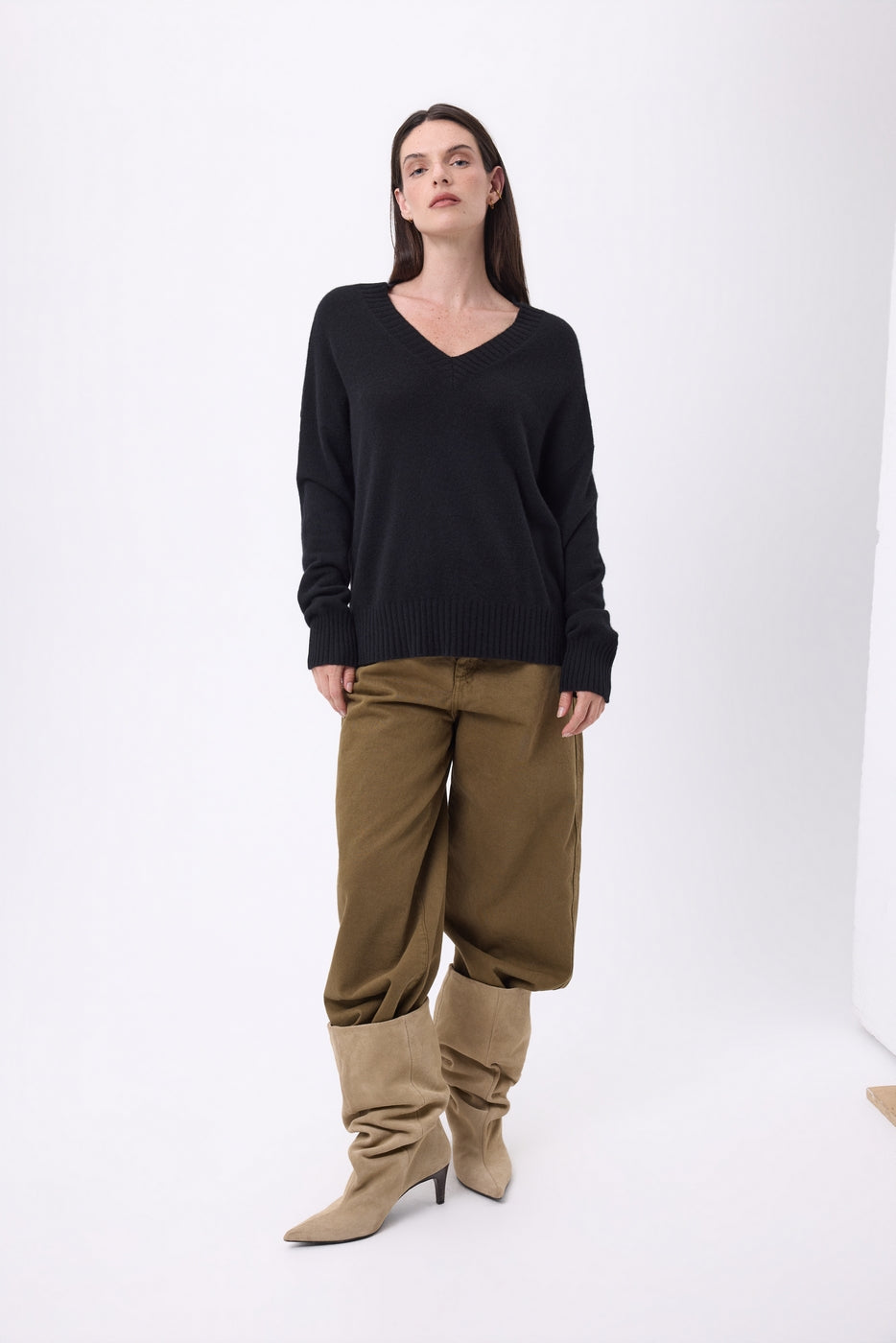 Pull Oversize Col V Gros Rib Blind - Noir - Femme