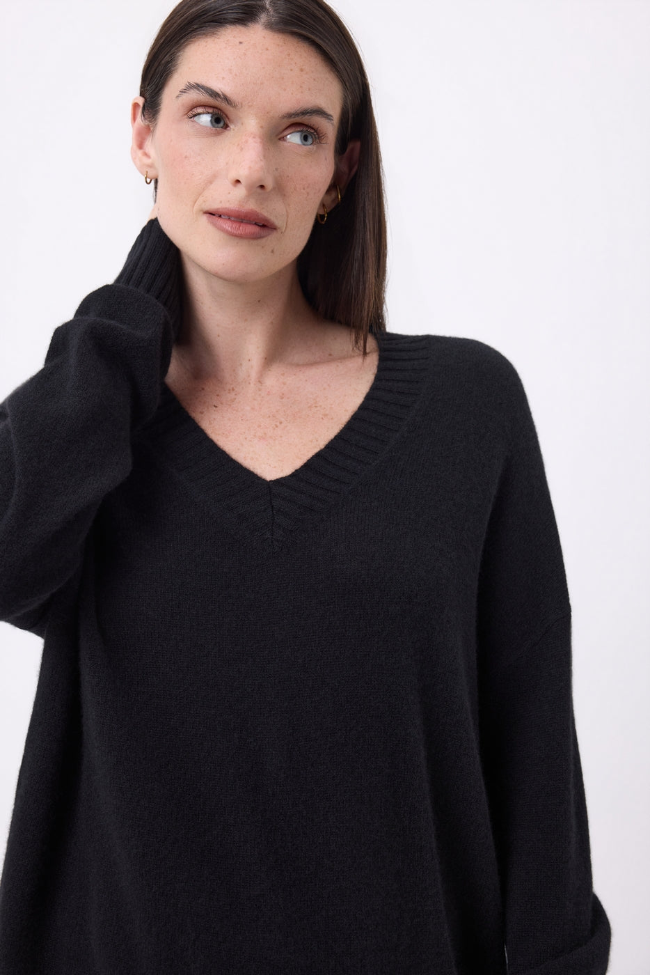 Pull Oversize Col V Gros Rib Blind - Noir - Femme