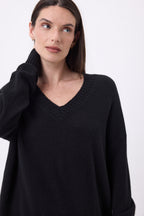 Pull Oversize Col V Gros Rib Blind - Noir - Femme