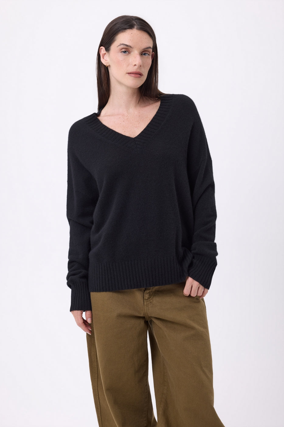 Pull Oversize Col V Gros Rib Blind - Noir - Femme