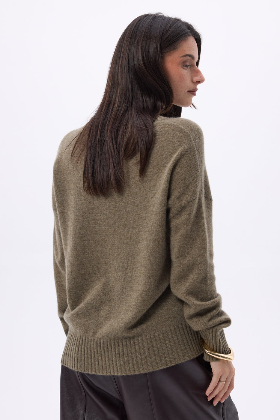 Jersey oversize de cuello en V de canalé grueso Blind - caqui jaspeado - mujer