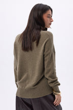 Jersey oversize de cuello en V de canalé grueso Blind - caqui jaspeado - mujer