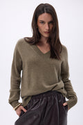 Jersey oversize de cuello en V de canalé grueso Blind - caqui jaspeado - mujer