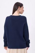 Jersey oversize de cuello en V de canalé grueso Blind - Azul marino - Mujer