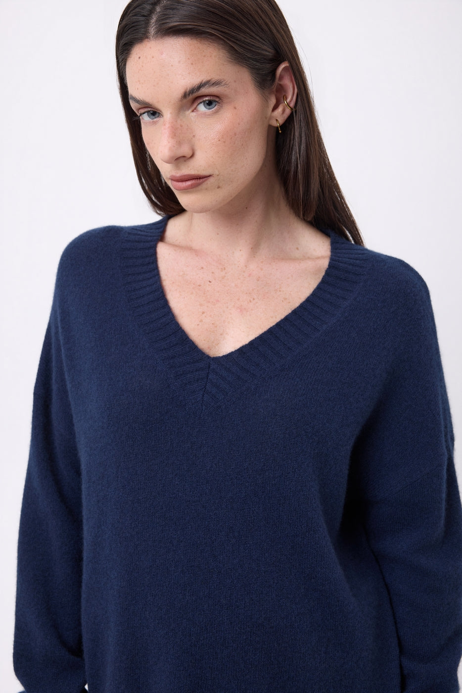 Jersey oversize de cuello en V de canalé grueso Blind - Azul marino - Mujer