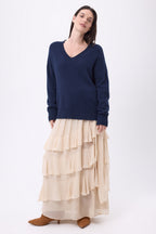 Jersey oversize de cuello en V de canalé grueso Blind - Azul marino - Mujer