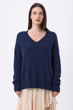 Jersey oversize de cuello en V de canalé grueso Blind - Azul marino - Mujer