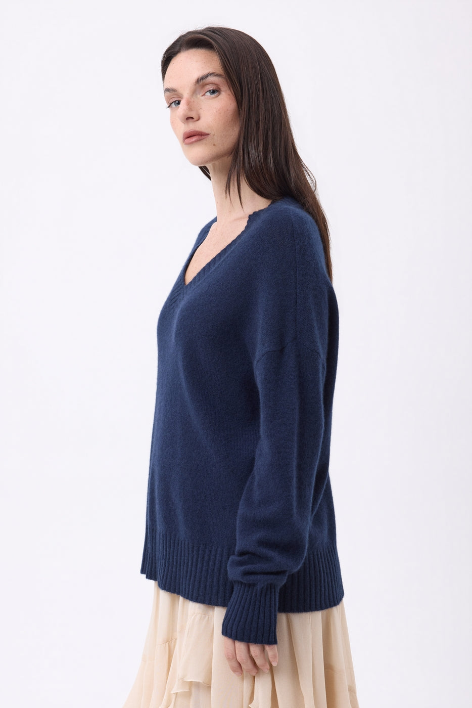 Jersey oversize de cuello en V de canalé grueso Blind - Azul marino - Mujer