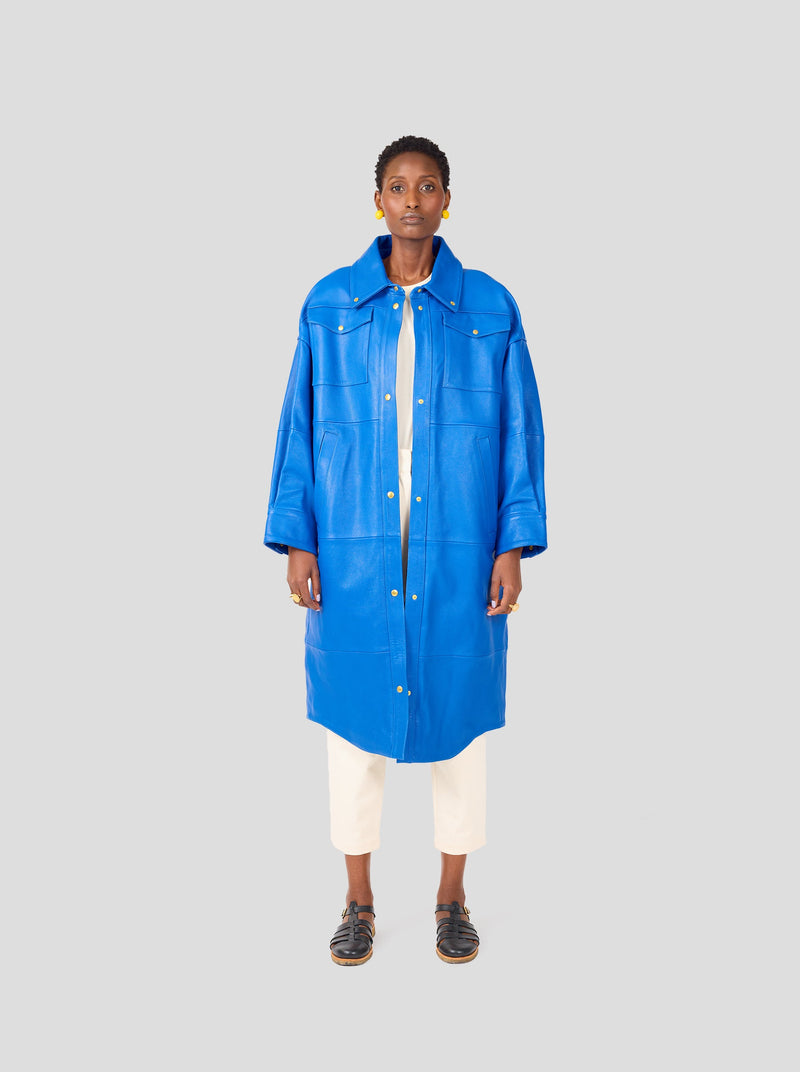 Manteau De Marine En Cuir Bleu Gitaine