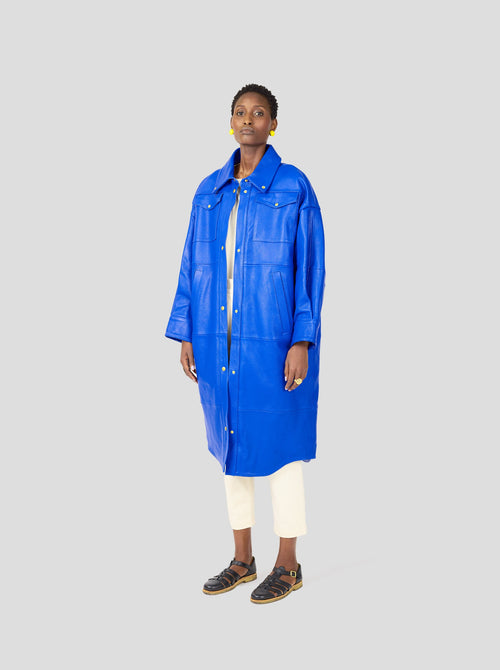 Manteau De Marine En Cuir Bleu Gitaine