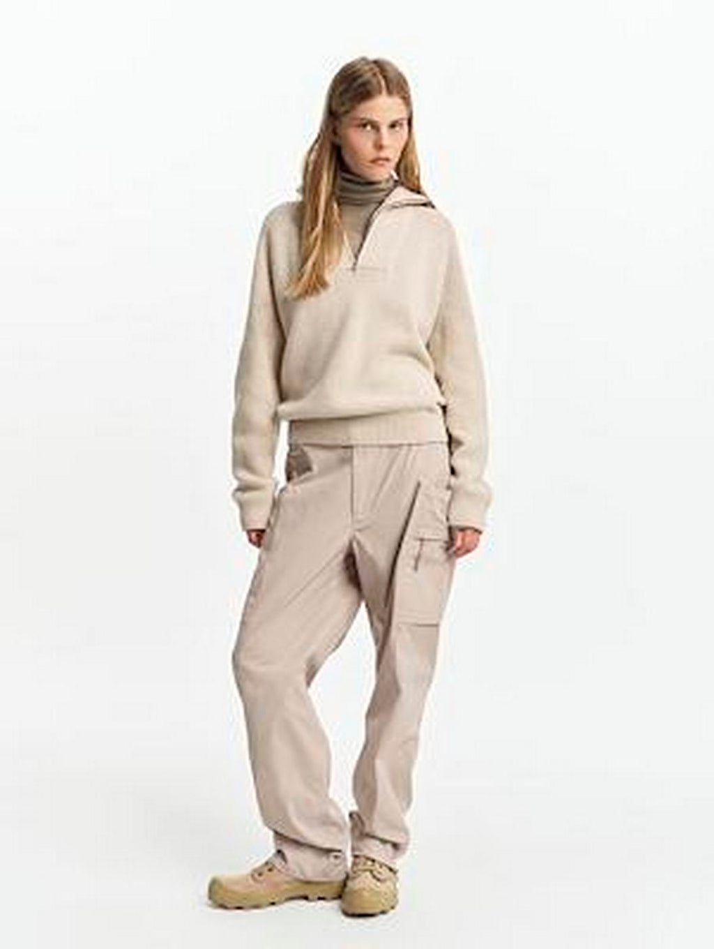 Maglione con zip al collo - Sabbia - Donna