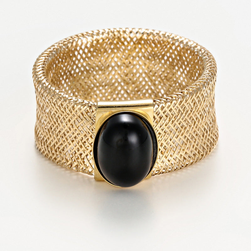 Bague " Onyx Flamboyant " Or Jaune 375/1000 Et Onyx
