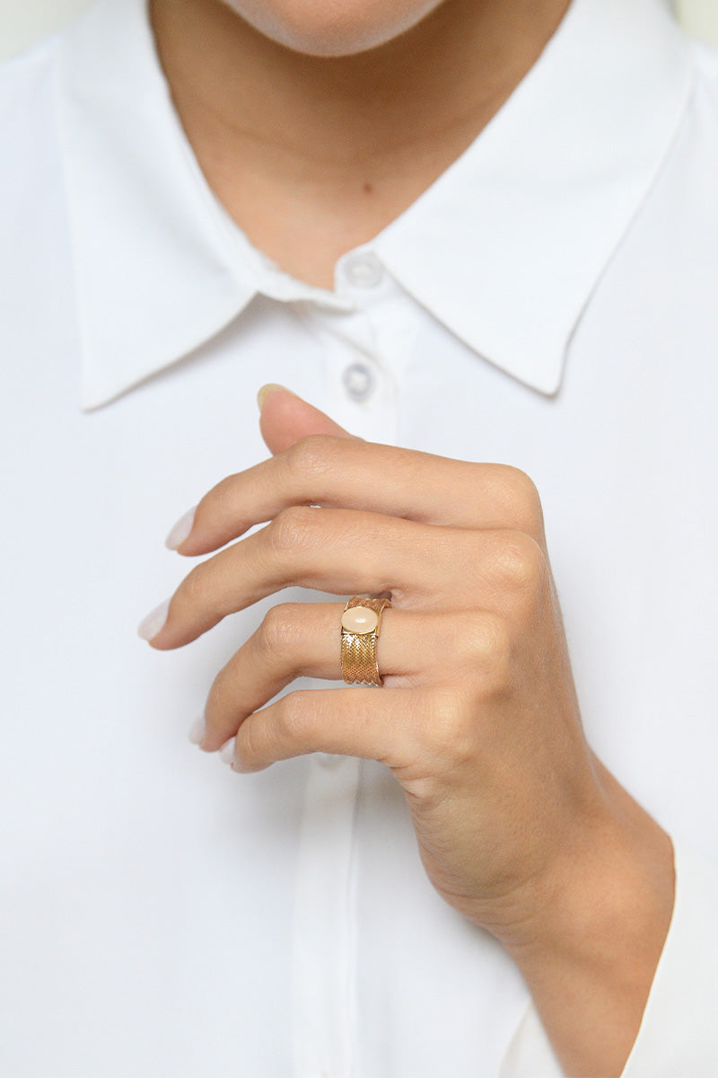 Anillo "Cuarzo Rosa Flamboyante" Oro Amarillo 375/1000