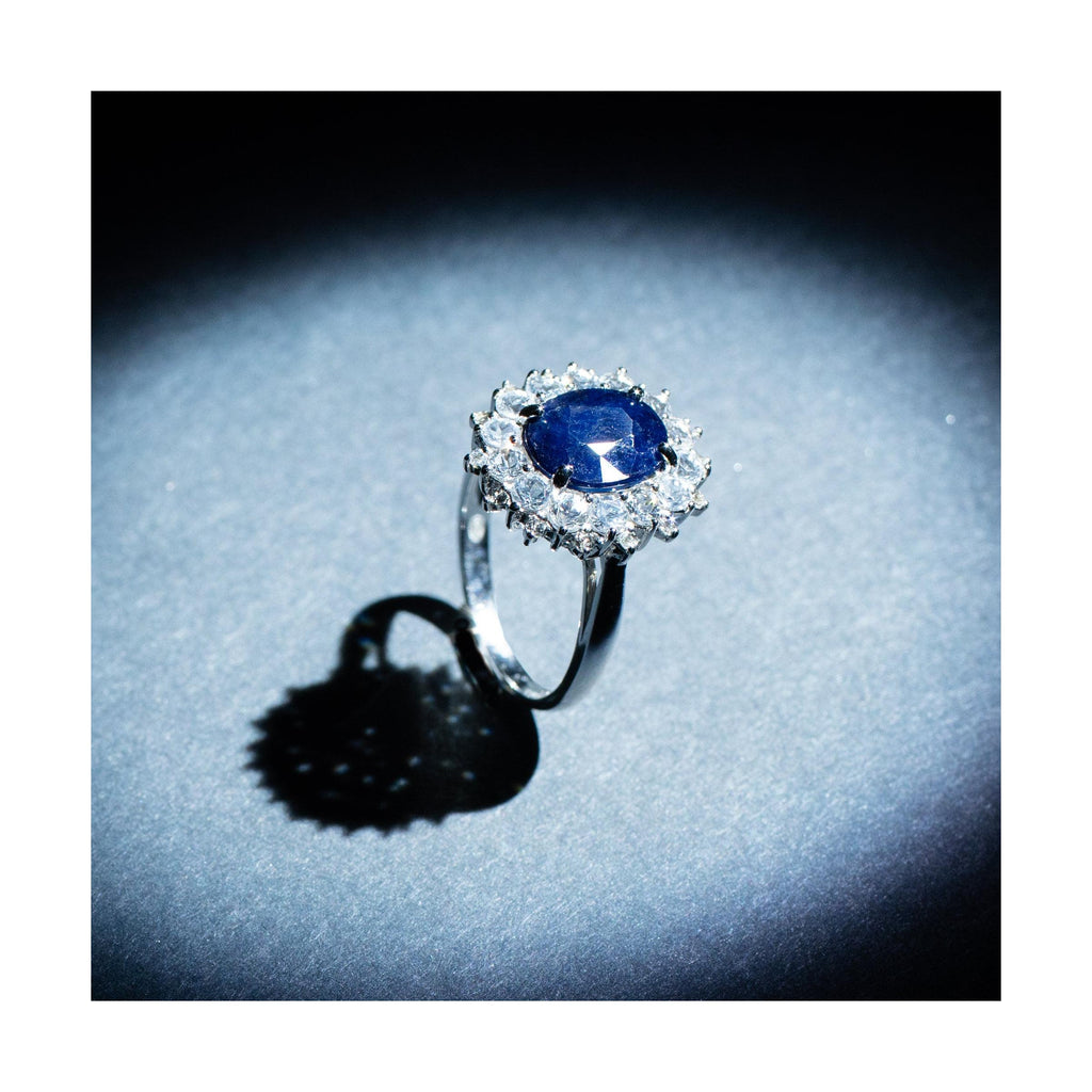 Bague "Soleil Bleu" - Or Blanc 375/1000