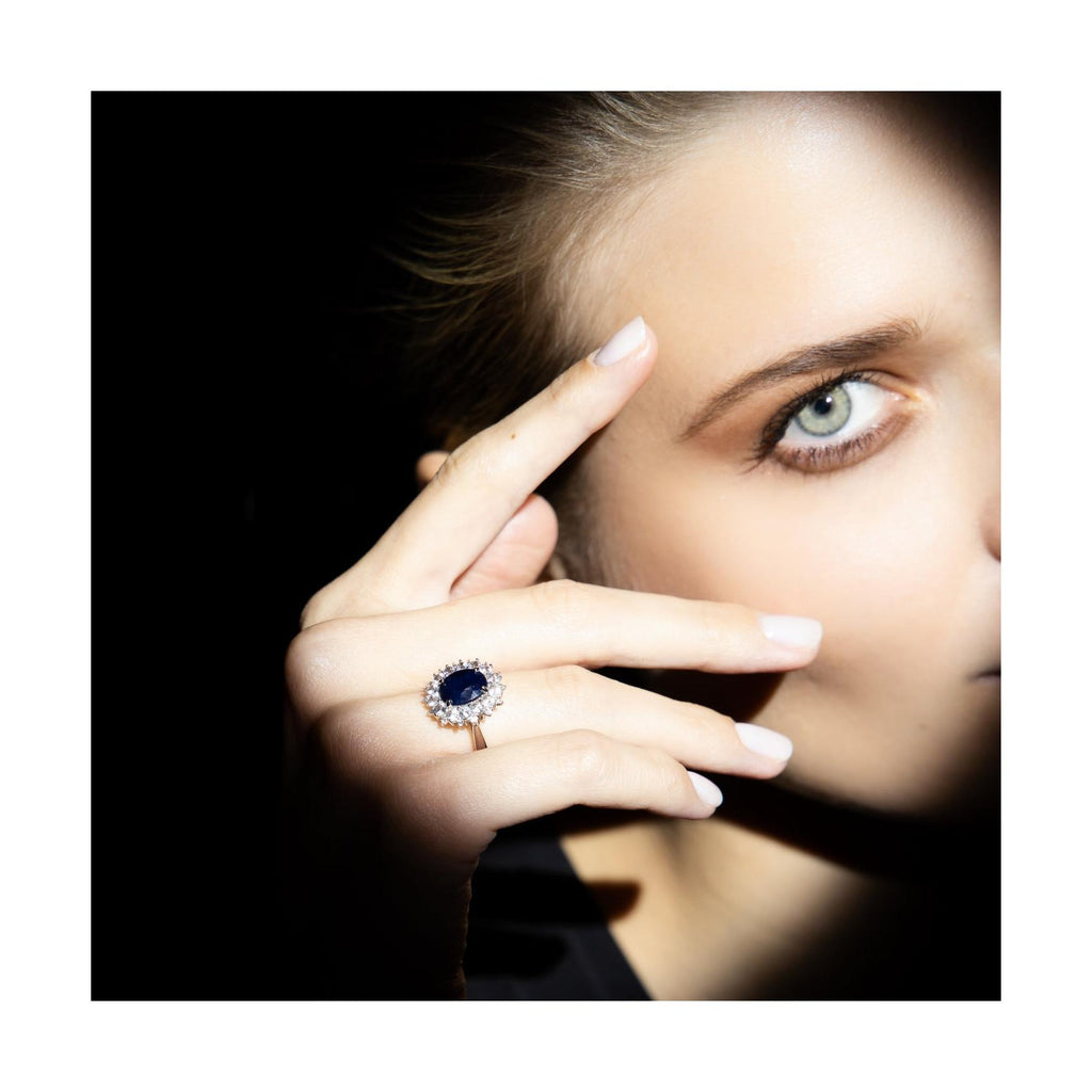 Bague "Soleil Bleu" - Or Blanc 375/1000