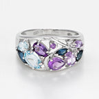 Bague "Champêtre" Diamant 0,007/1 Saphir 0,42/3 Wt 0,80/3 Améthyste 0,83/5