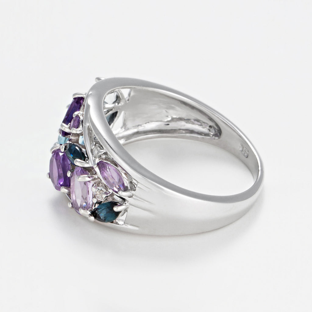 Bague "Champêtre" Diamant 0,007/1 Saphir 0,42/3 Wt 0,80/3 Améthyste 0,83/5