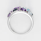 Bague "Champêtre" Diamant 0,007/1 Saphir 0,42/3 Wt 0,80/3 Améthyste 0,83/5