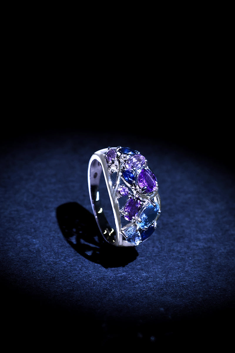 Bague "Champêtre" Diamant 0,007/1 Saphir 0,42/3 Wt 0,80/3 Améthyste 0,83/5