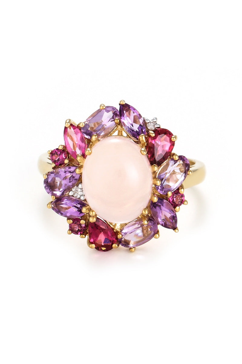 Bague "Ayseld0,022/2 Am0,42/3 Pam0,78/4 Rho0,18/3 Quartz Rose 3,20/1 Ptour0,58/3