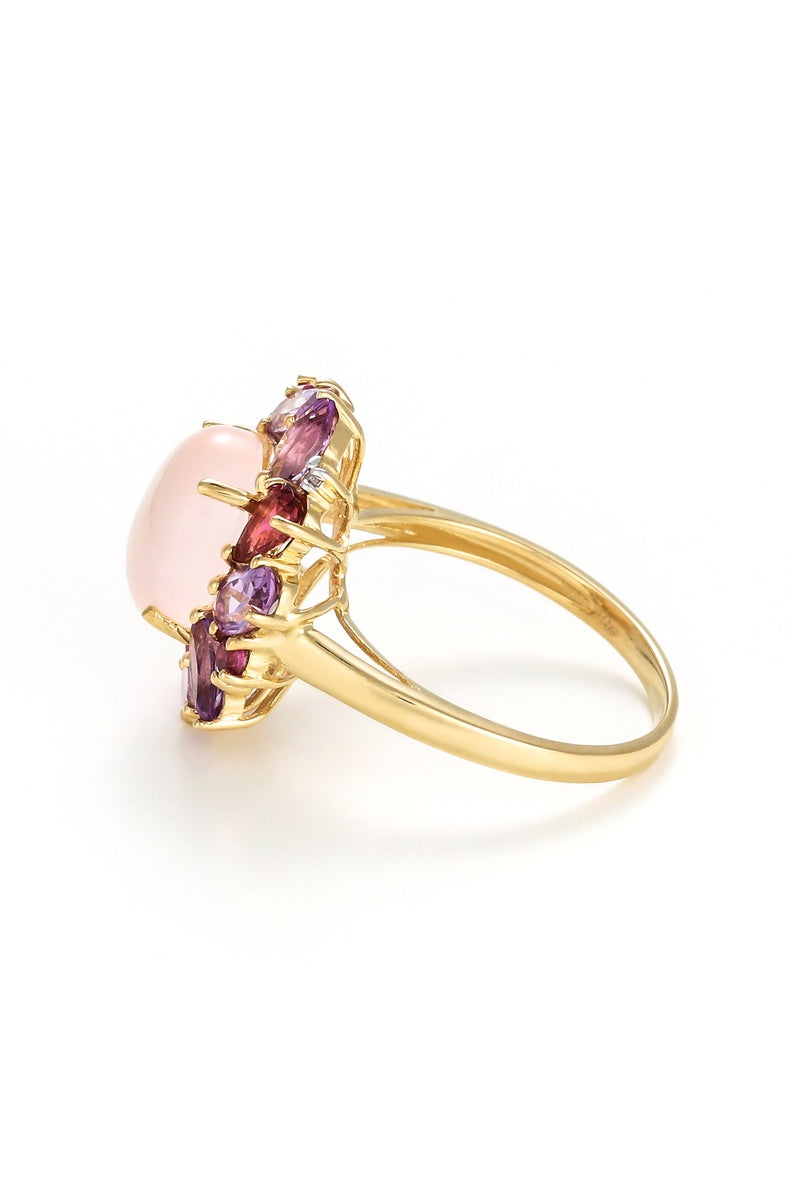 Bague "Ayseld0,022/2 Am0,42/3 Pam0,78/4 Rho0,18/3 Quartz Rose 3,20/1 Ptour0,58/3