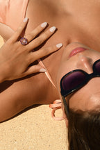 Bague "Ayseld0,022/2 Am0,42/3 Pam0,78/4 Rho0,18/3 Quartz Rose 3,20/1 Ptour0,58/3