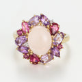 Bague "Ayseld0,022/2 Am0,42/3 Pam0,78/4 Rho0,18/3 Quartz Rose 3,20/1 Ptour0,58/3