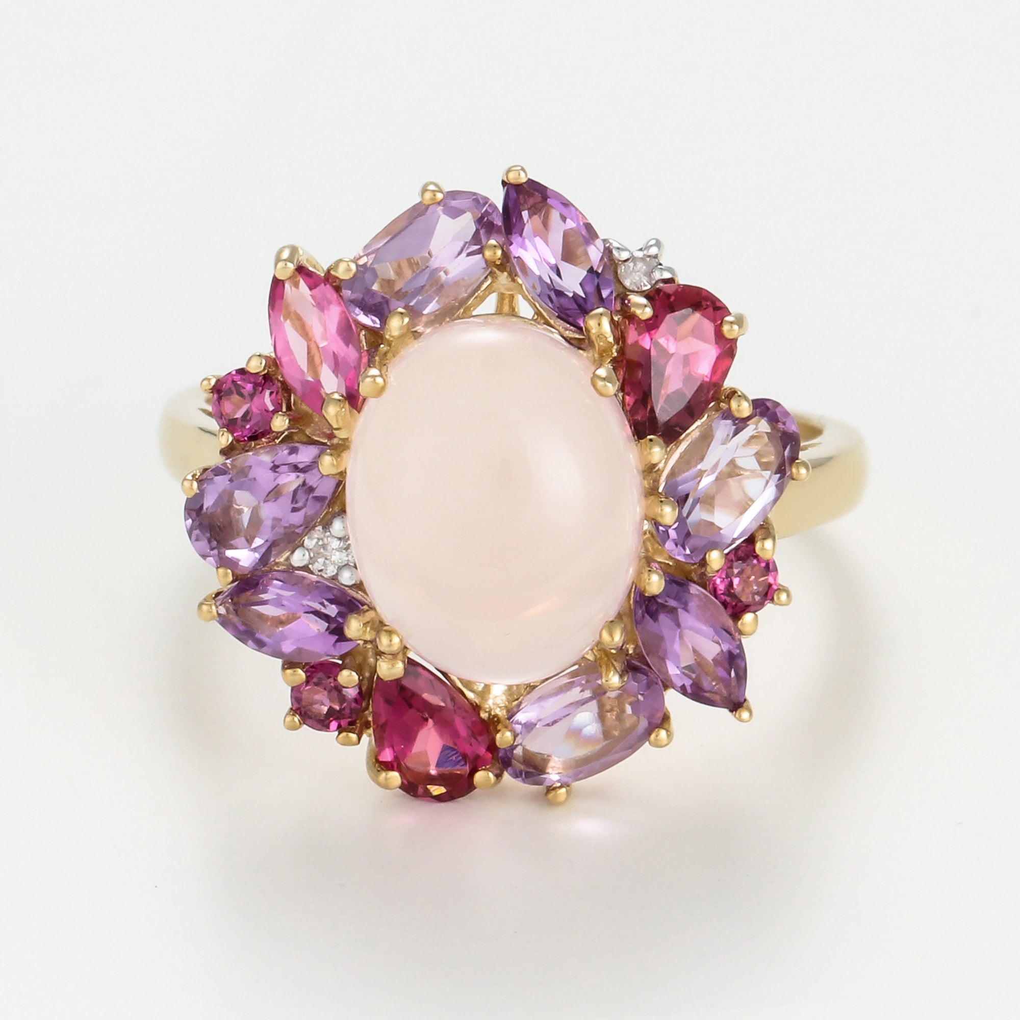 Bague "Ayseld0,022/2 Am0,42/3 Pam0,78/4 Rho0,18/3 Quartz Rose 3,20/1 Ptour0,58/3