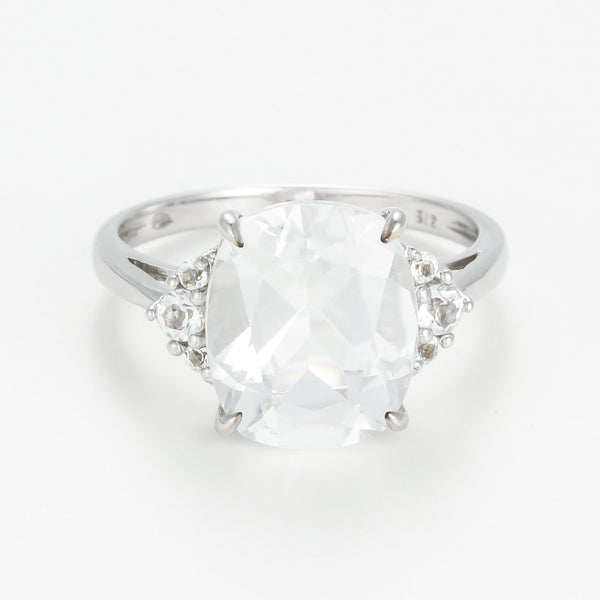 Diamanta – Bague "Elif" Wt5,94/7, bague en argent avec une pierre blanche transparente, vue de face