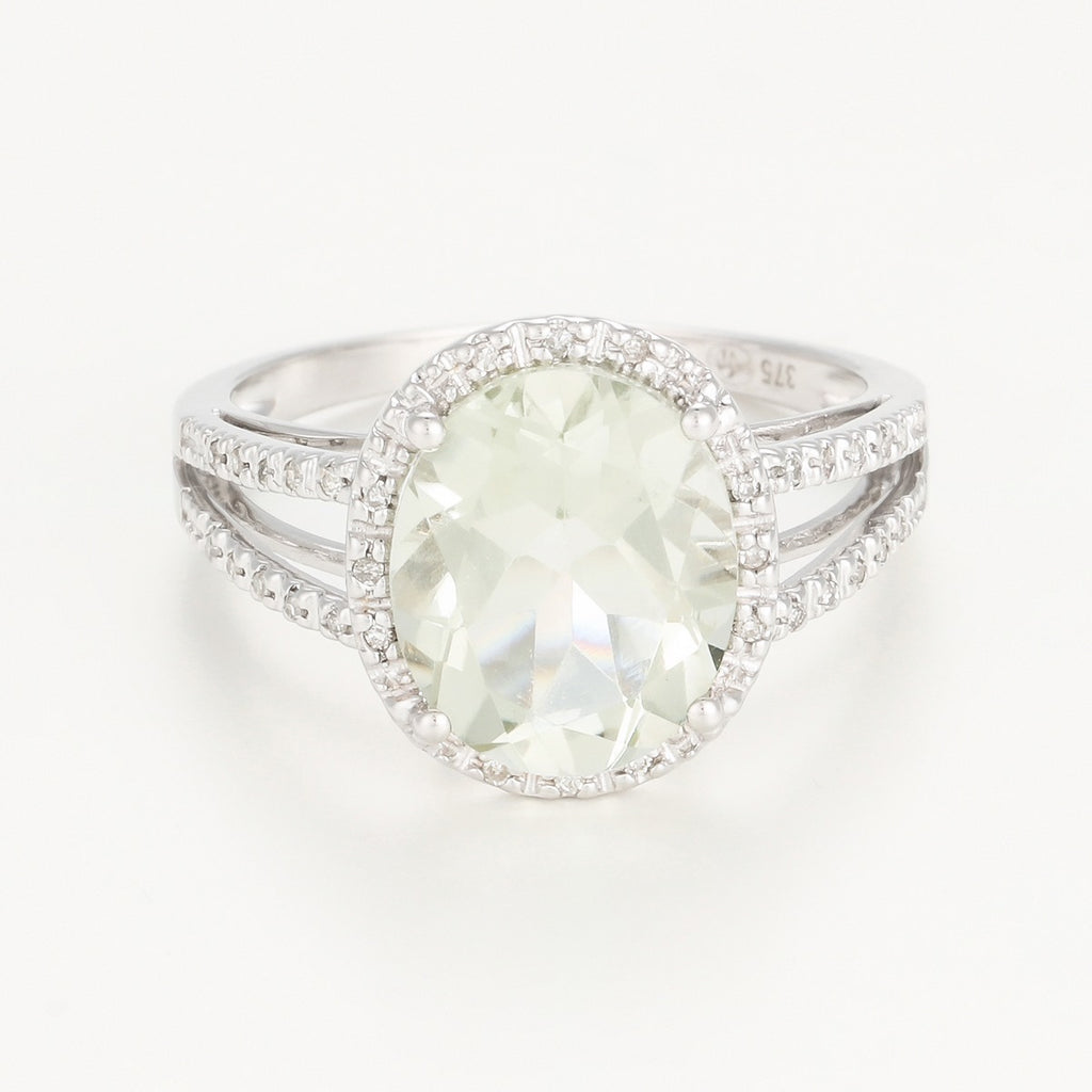 Bague "Ovale Amethyste Verte" - Or Blanc 375/1000