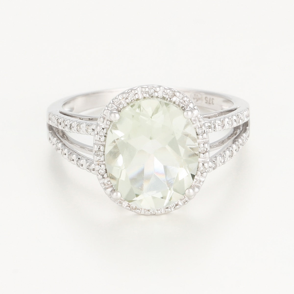Bague "Ovale Amethyste Verte" - Or Blanc 375/1000