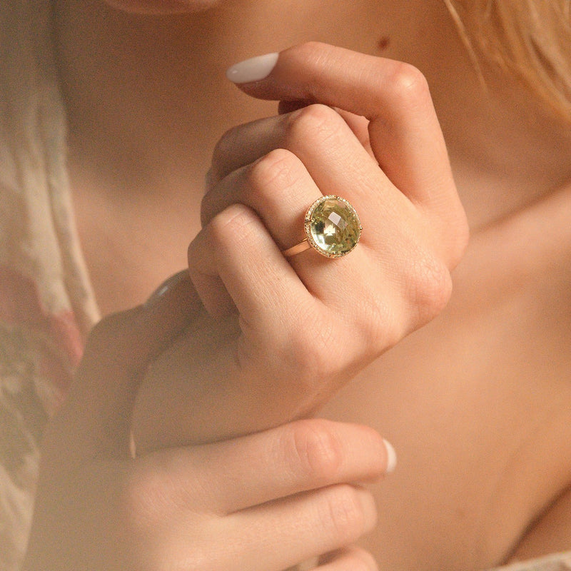 Ring "Macaron" Diamond 0.12/40 Green Amethyst - Yellow Gold 375/1000