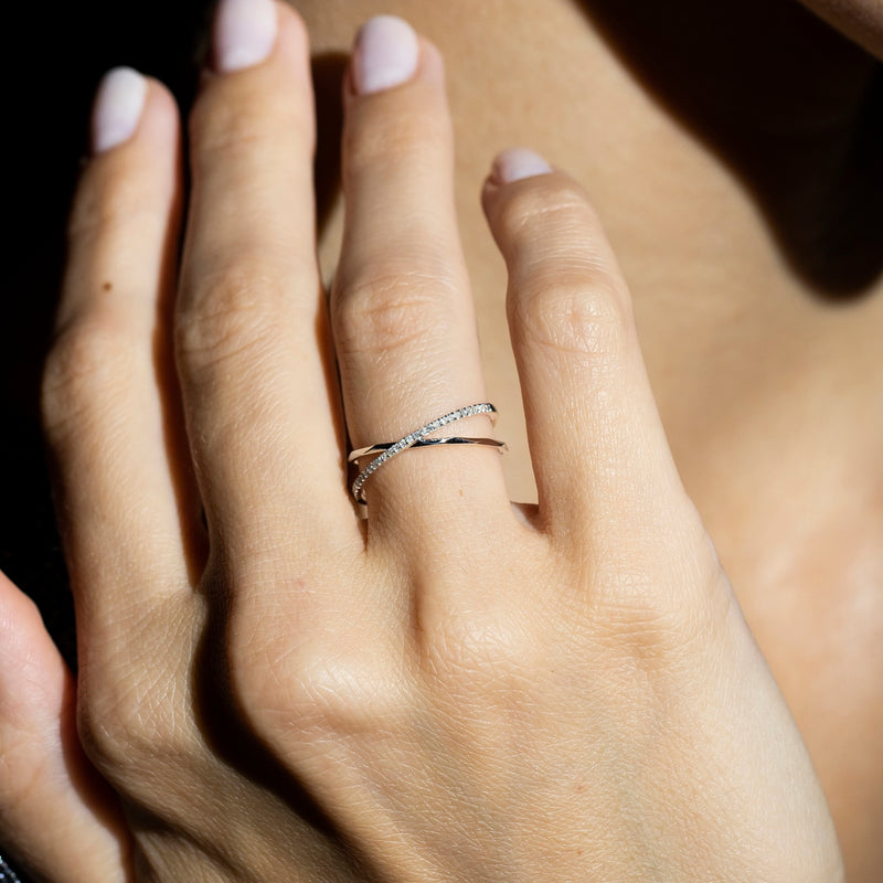 Bague "Croisé Géométrique" - Or Blanc 375/1000