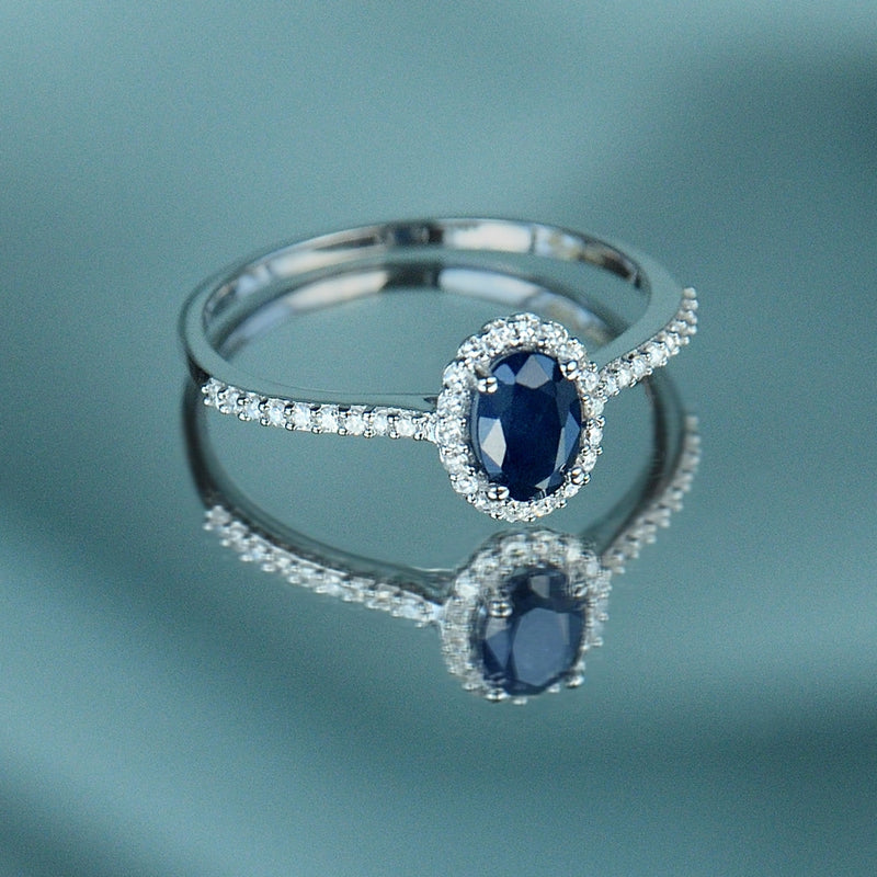 Ring "Royal Blue" Diamonds 0.1/32 Sapphire 0.74/1 - Gold Blanc 375/1000