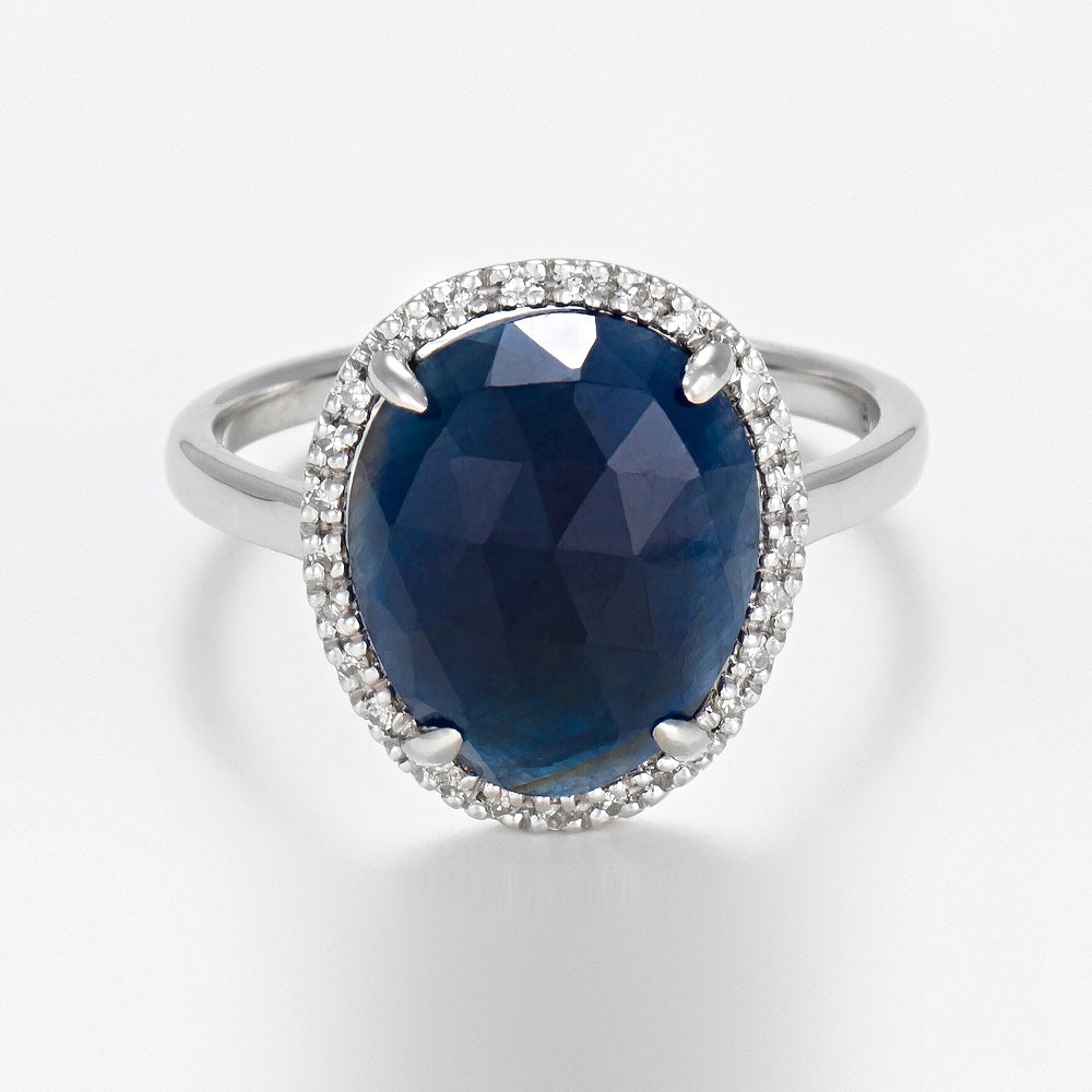 Bague "Bermudes Nouvelles" Or Blanc - Diamants 0.08 Ct Saphir 4.9 Ct